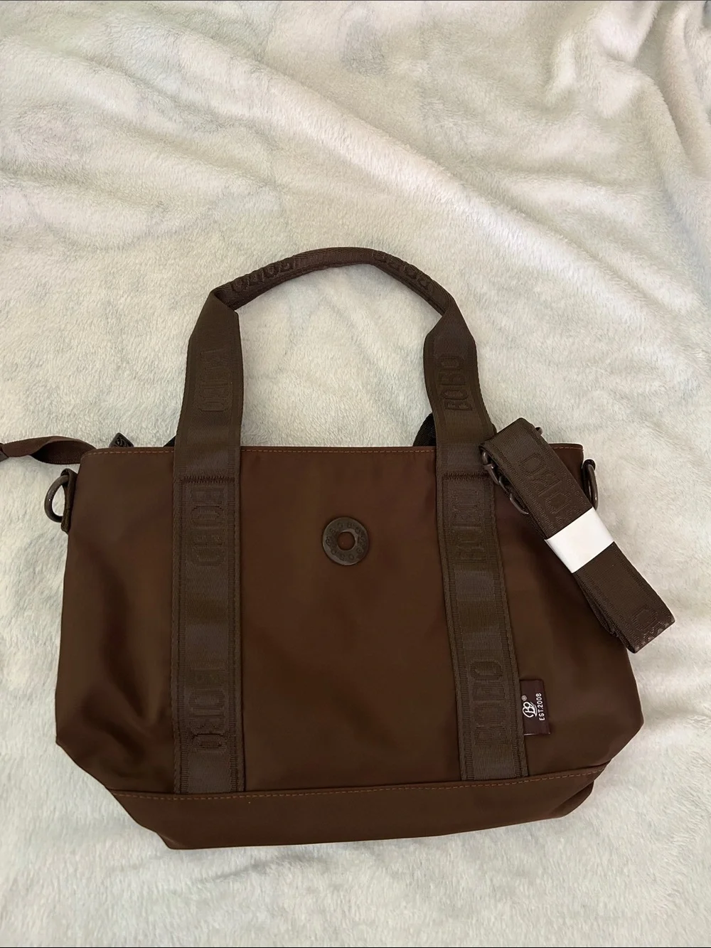 Bric's Brown Nylon Messenger Tote with Logo Webbing